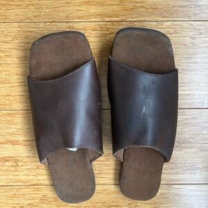 Stylish leather & suede brown unisex handmade sandal 🩴 beach 🏝️ indoors Sz 7